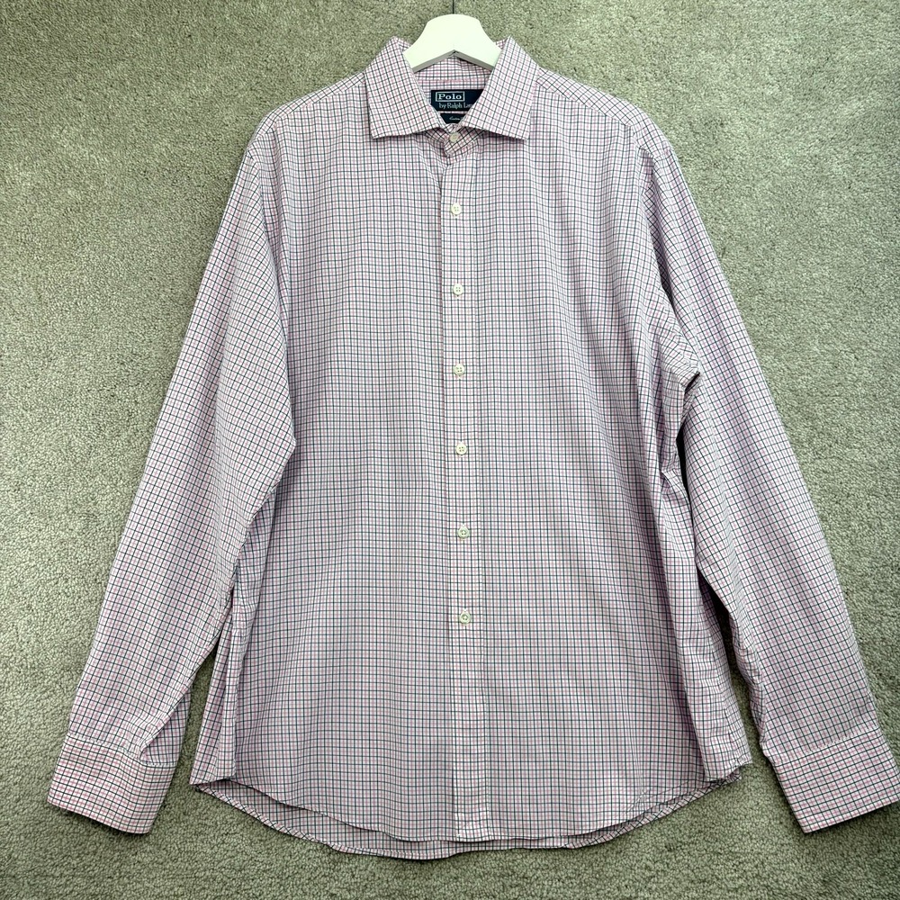 Polo Ralph Lauren Dress Shirt Men 17.5/44 Multi Pink Plaid Peppy Office Academia